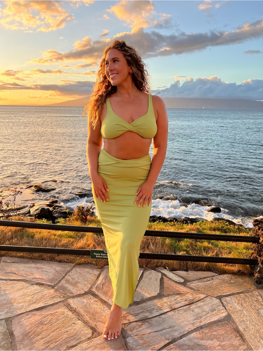 Princess Polly Lime Green Twist Front Crop Top & Maxi Skirt Set